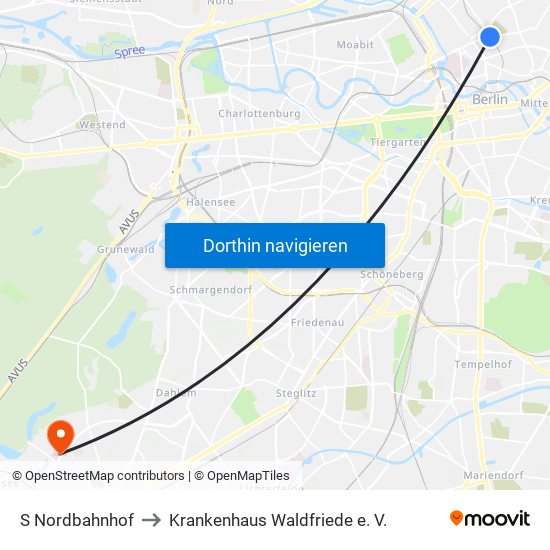 S Nordbahnhof to Krankenhaus Waldfriede e. V. map