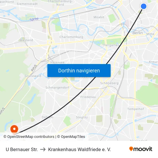 U Bernauer Str. to Krankenhaus Waldfriede e. V. map