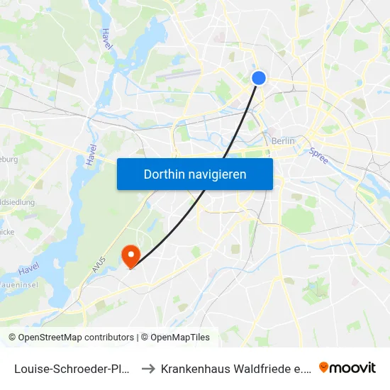 Louise-Schroeder-Platz to Krankenhaus Waldfriede e. V. map