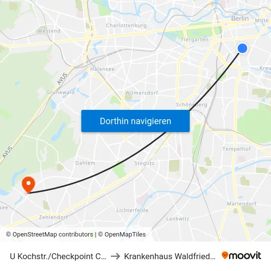 U Kochstr./Checkpoint Charlie to Krankenhaus Waldfriede e. V. map