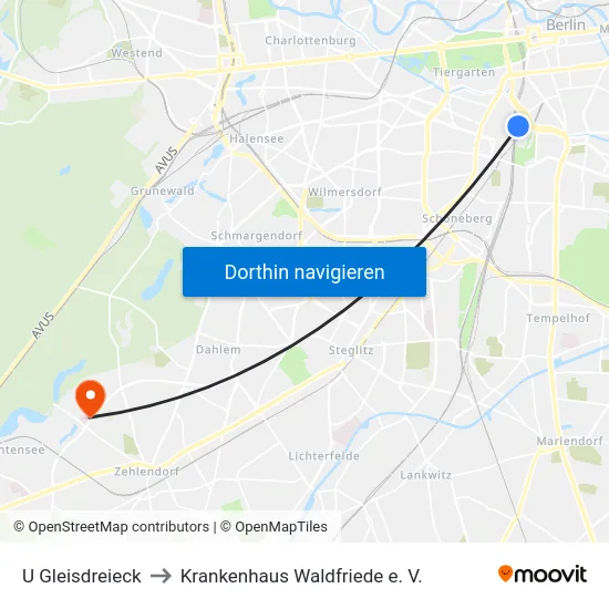 U Gleisdreieck to Krankenhaus Waldfriede e. V. map