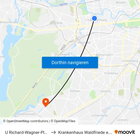 U Richard-Wagner-Platz to Krankenhaus Waldfriede e. V. map