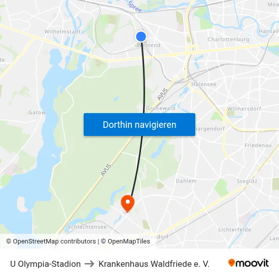 U Olympia-Stadion to Krankenhaus Waldfriede e. V. map