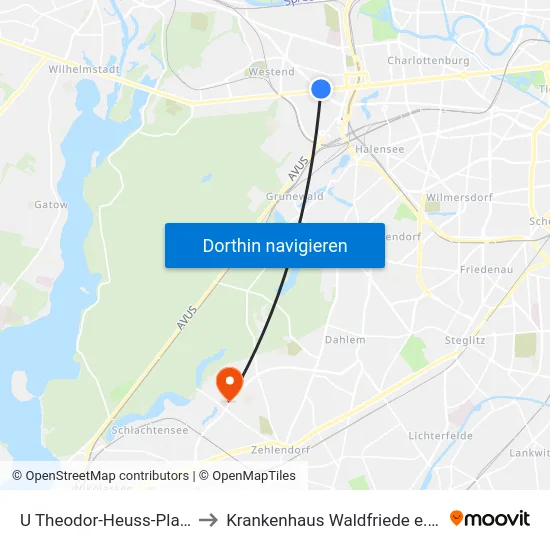 U Theodor-Heuss-Platz to Krankenhaus Waldfriede e. V. map