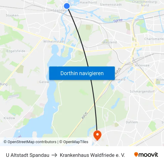 U Altstadt Spandau to Krankenhaus Waldfriede e. V. map