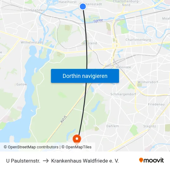 U Paulsternstr. to Krankenhaus Waldfriede e. V. map