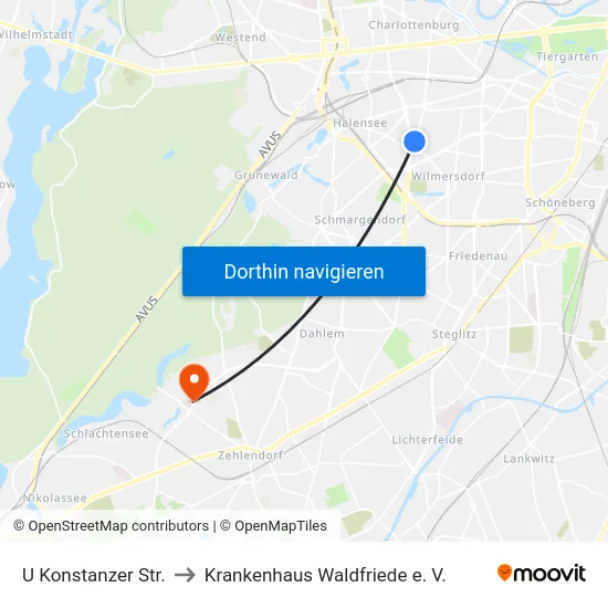 U Konstanzer Str. to Krankenhaus Waldfriede e. V. map