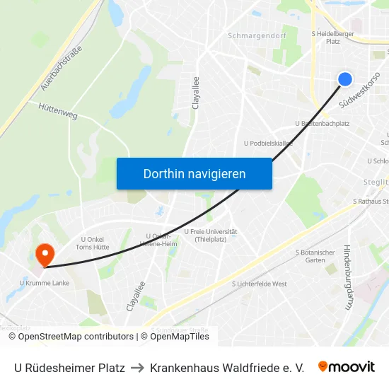 U Rüdesheimer Platz to Krankenhaus Waldfriede e. V. map