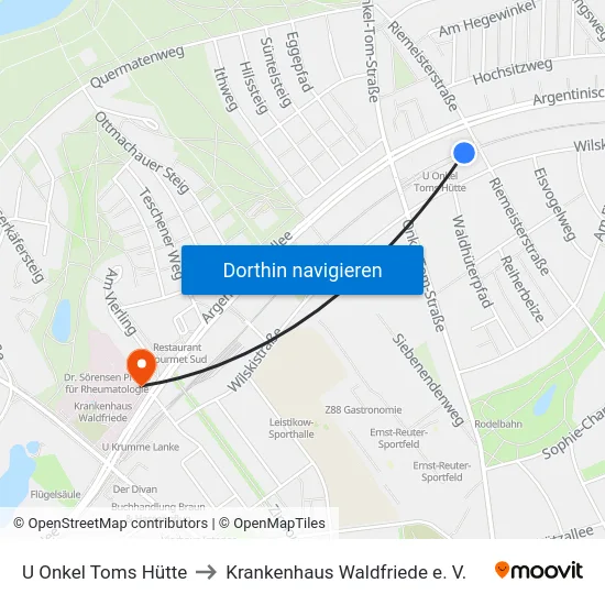 U Onkel Toms Hütte to Krankenhaus Waldfriede e. V. map