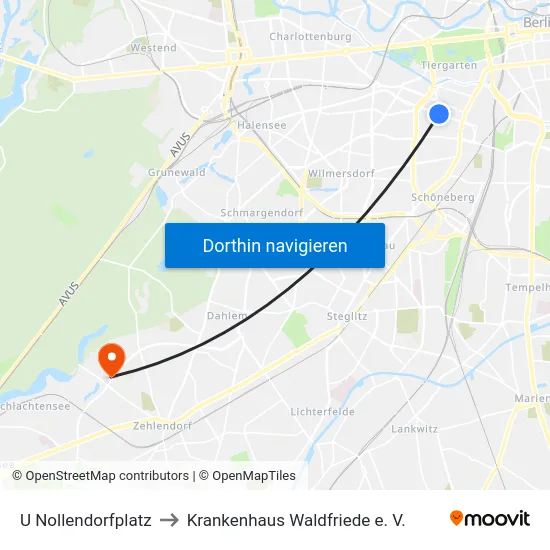 U Nollendorfplatz to Krankenhaus Waldfriede e. V. map