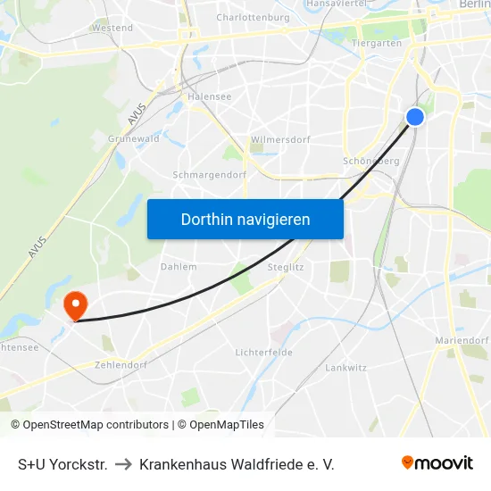 S+U Yorckstr. to Krankenhaus Waldfriede e. V. map