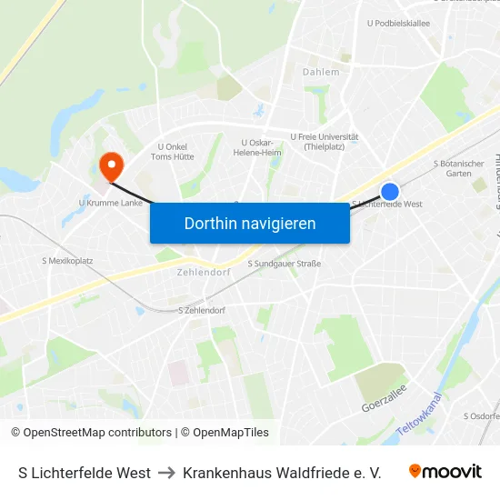 S Lichterfelde West to Krankenhaus Waldfriede e. V. map