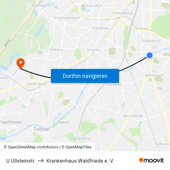 U Ullsteinstr. to Krankenhaus Waldfriede e. V. map