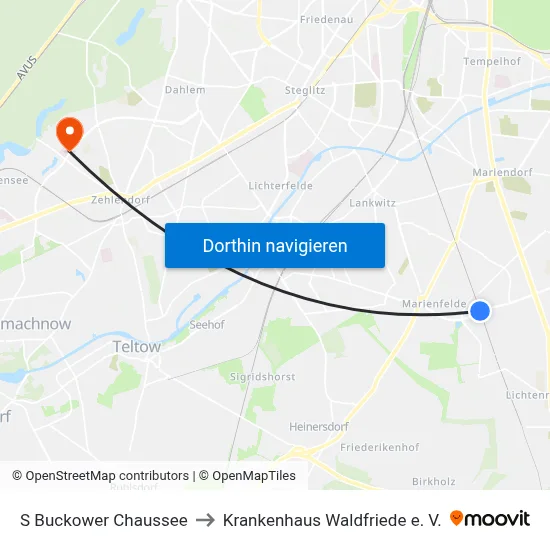S Buckower Chaussee to Krankenhaus Waldfriede e. V. map