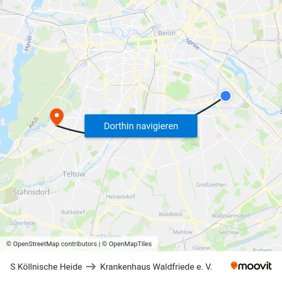 S Köllnische Heide to Krankenhaus Waldfriede e. V. map