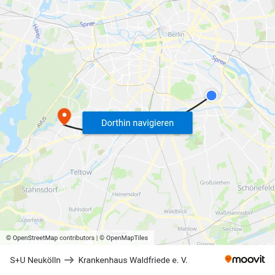 S+U Neukölln to Krankenhaus Waldfriede e. V. map