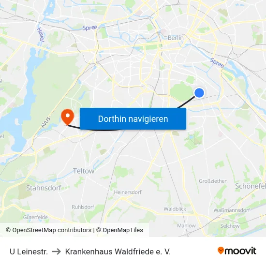U Leinestr. to Krankenhaus Waldfriede e. V. map