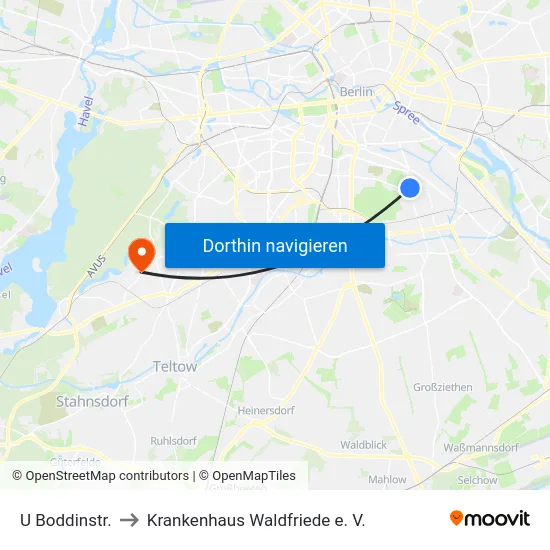 U Boddinstr. to Krankenhaus Waldfriede e. V. map