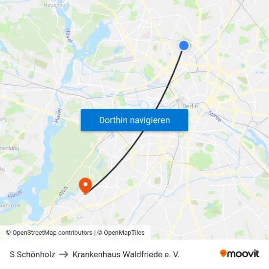 S Schönholz to Krankenhaus Waldfriede e. V. map