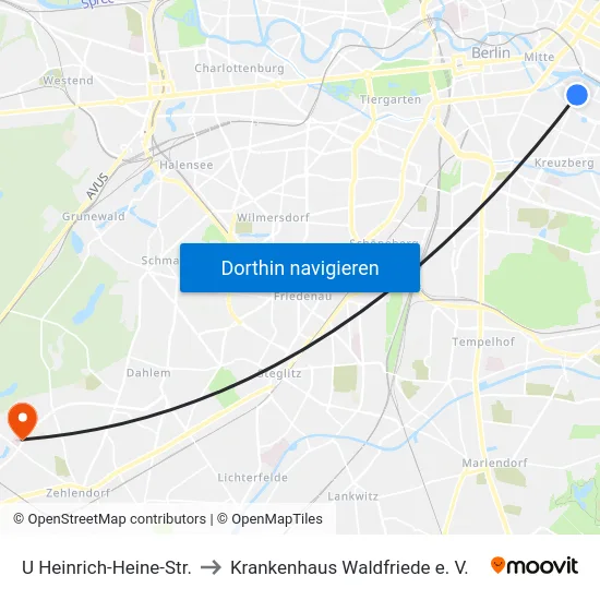 U Heinrich-Heine-Str. to Krankenhaus Waldfriede e. V. map