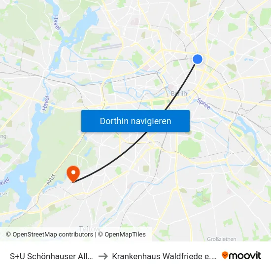 S+U Schönhauser Allee to Krankenhaus Waldfriede e. V. map