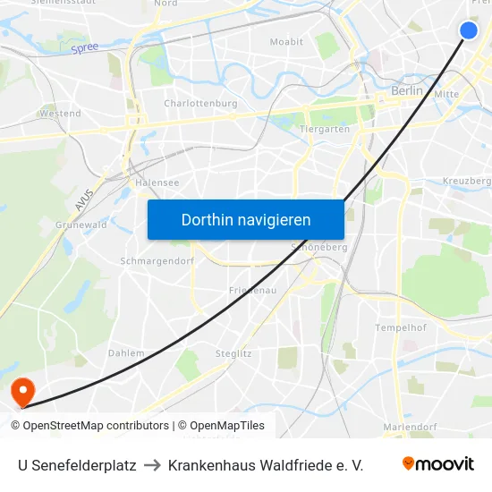 U Senefelderplatz to Krankenhaus Waldfriede e. V. map