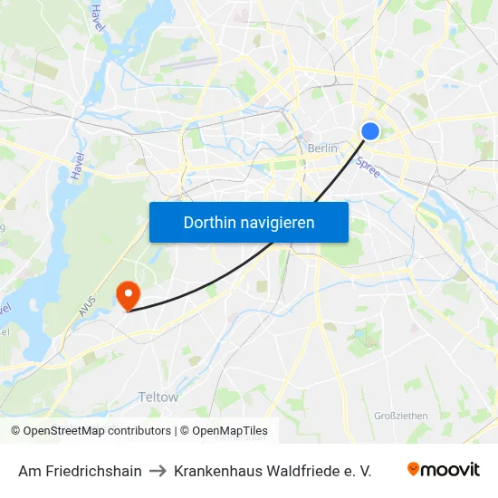 Am Friedrichshain to Krankenhaus Waldfriede e. V. map