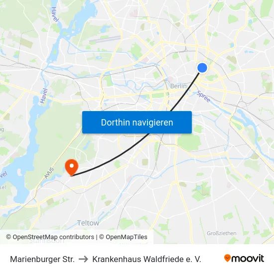 Marienburger Str. to Krankenhaus Waldfriede e. V. map
