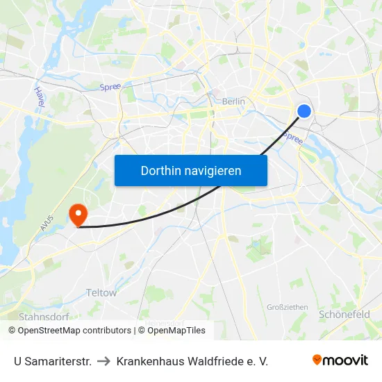 U Samariterstr. to Krankenhaus Waldfriede e. V. map