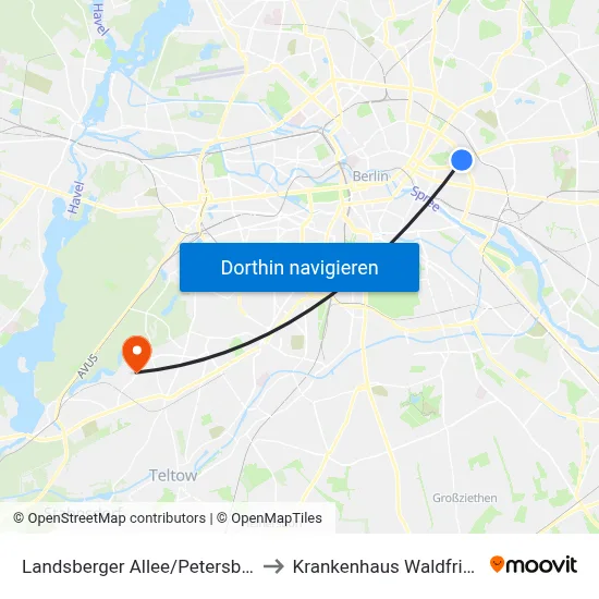 Landsberger Allee/Petersburger Str. to Krankenhaus Waldfriede e. V. map