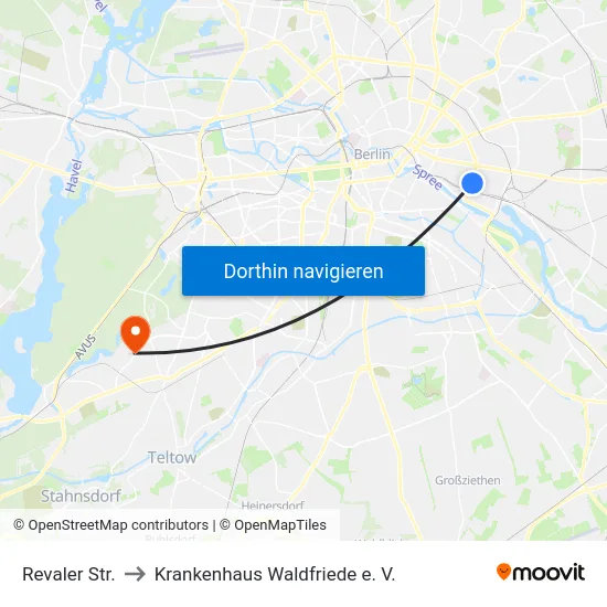 Revaler Str. to Krankenhaus Waldfriede e. V. map