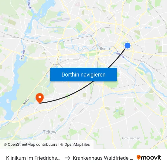 Klinikum Im Friedrichshain to Krankenhaus Waldfriede e. V. map