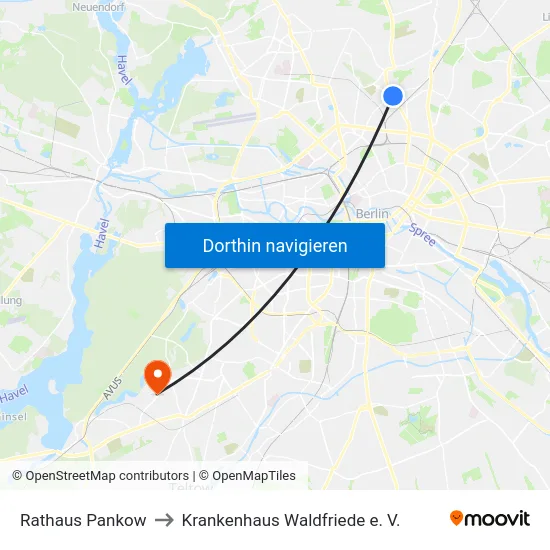 Rathaus Pankow to Krankenhaus Waldfriede e. V. map