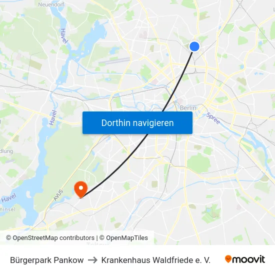 Bürgerpark Pankow to Krankenhaus Waldfriede e. V. map