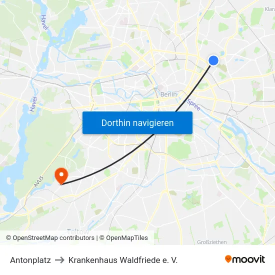 Antonplatz to Krankenhaus Waldfriede e. V. map