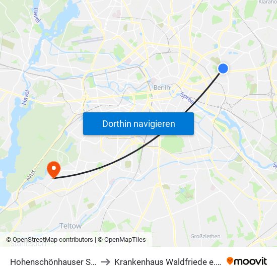 Hohenschönhauser Str. to Krankenhaus Waldfriede e. V. map