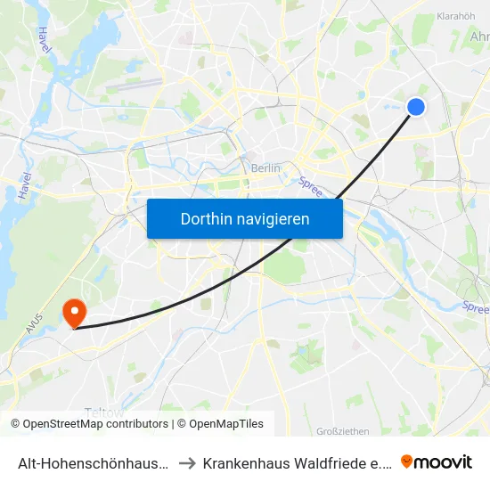 Alt-Hohenschönhausen to Krankenhaus Waldfriede e. V. map