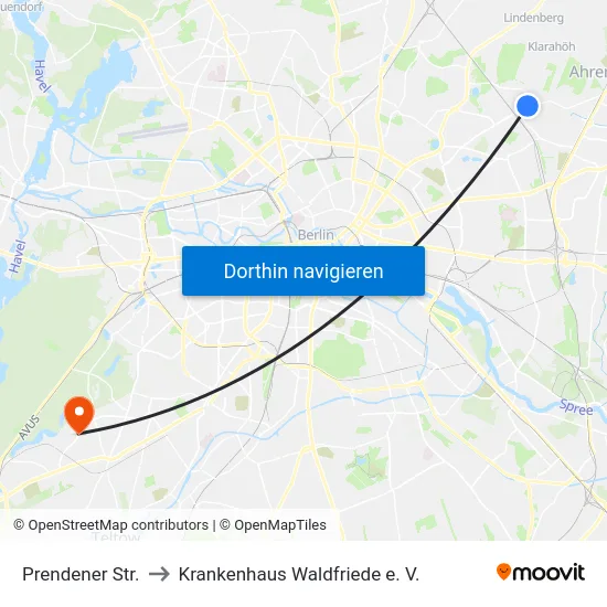 Prendener Str. to Krankenhaus Waldfriede e. V. map