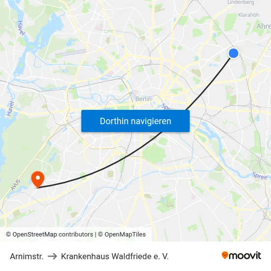 Arnimstr. to Krankenhaus Waldfriede e. V. map
