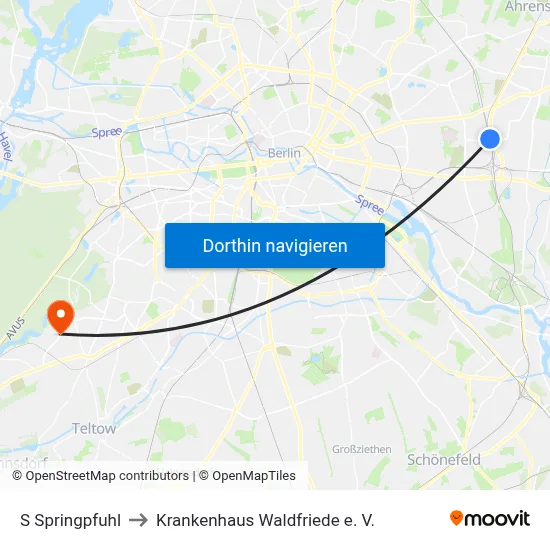 S Springpfuhl to Krankenhaus Waldfriede e. V. map