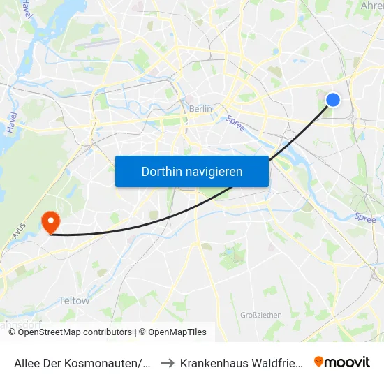 Allee Der Kosmonauten/Rhinstr. to Krankenhaus Waldfriede e. V. map