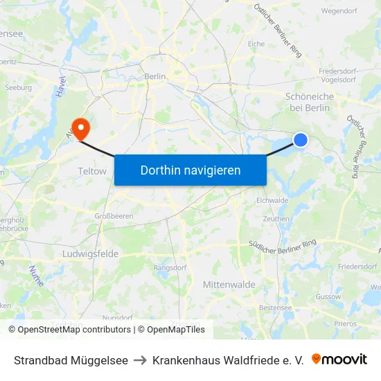 Strandbad Müggelsee to Krankenhaus Waldfriede e. V. map