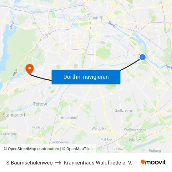 S Baumschulenweg to Krankenhaus Waldfriede e. V. map