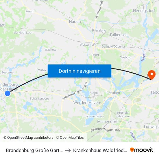 Brandenburg Große Gartenstr. to Krankenhaus Waldfriede e. V. map