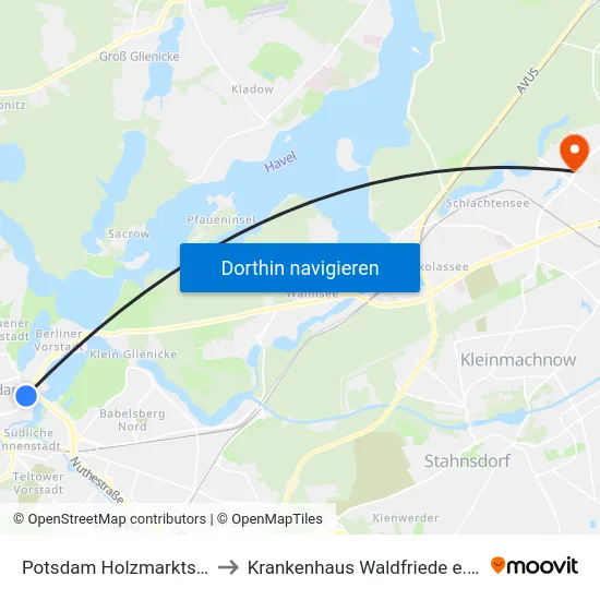 Potsdam Holzmarktstr. to Krankenhaus Waldfriede e. V. map