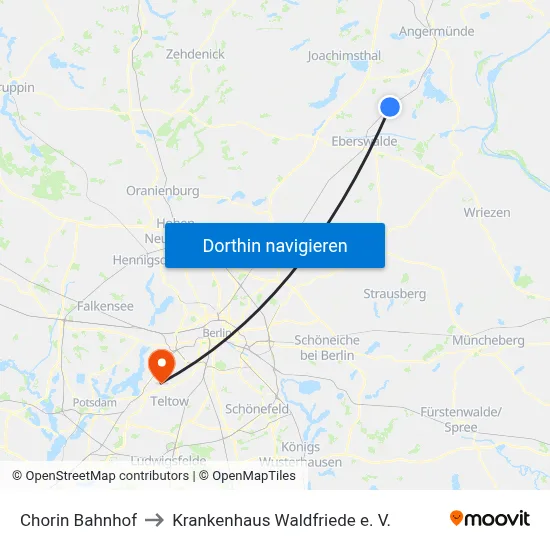Chorin Bahnhof to Krankenhaus Waldfriede e. V. map