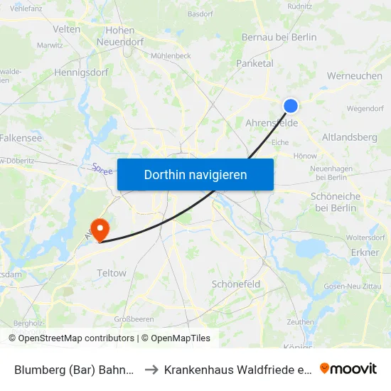 Blumberg (Bar) Bahnhof to Krankenhaus Waldfriede e. V. map