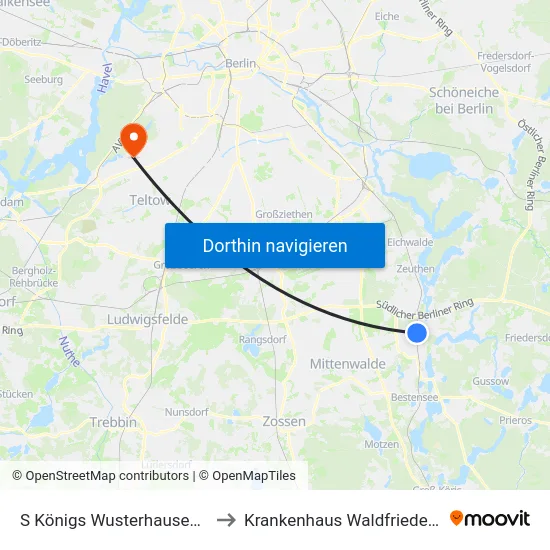 S Königs Wusterhausen Bhf to Krankenhaus Waldfriede e. V. map
