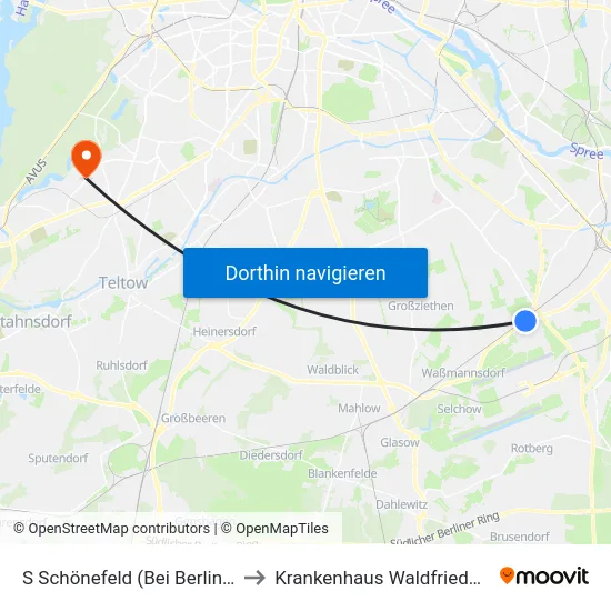 S Schönefeld (Bei Berlin) Bhf to Krankenhaus Waldfriede e. V. map
