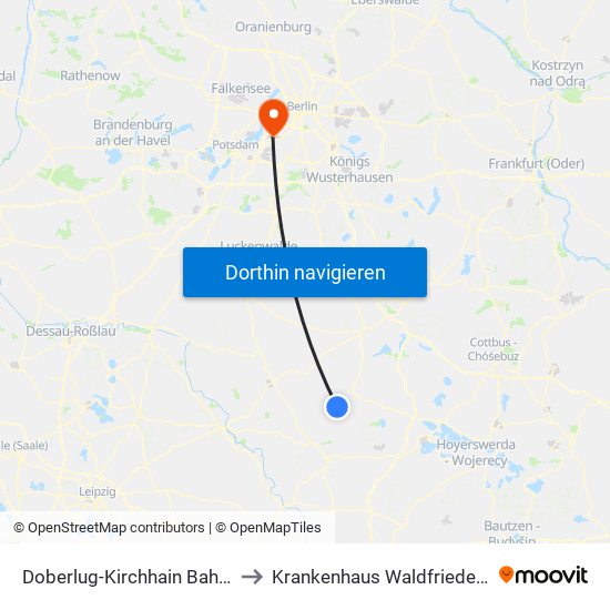 Doberlug-Kirchhain Bahnhof to Krankenhaus Waldfriede e. V. map